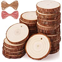 Rodajas de Madera Diámetro 5-6cm con Agujero 30 pcs Fuyit Troncos Madera Decoracion con 10m Hilo de Yute y 10mCordel de…